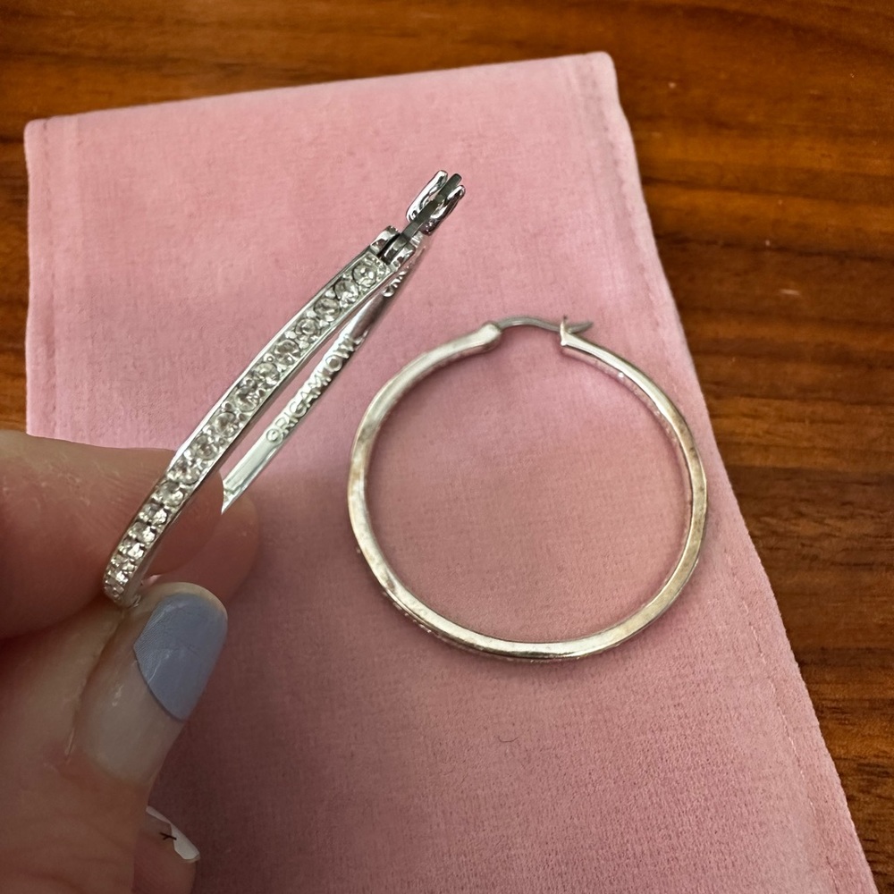CZ large silver hoop earrings